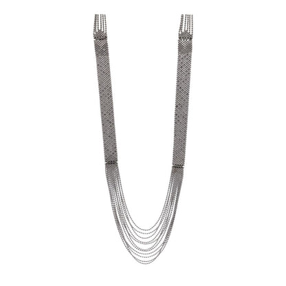 Convertible Silver Tone Metal Mesh Pendant Necklace