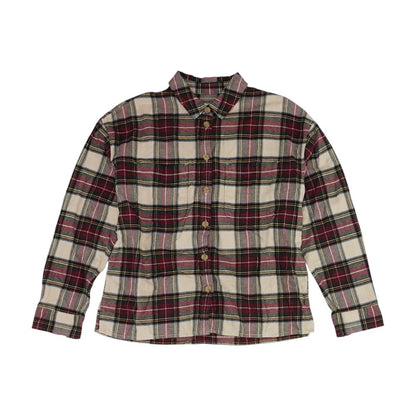 Beige Plaid Flannel Button Down