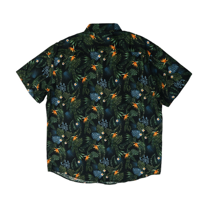 Black Tropical Short Sleeve Button Down