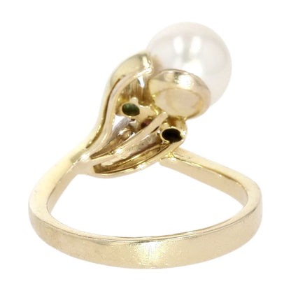 14K Two Tone Gold Cultured Pearl With Multi Color Accent Stones Cocktail Ring