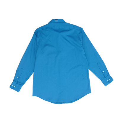Blue Solid Long Sleeve Button Down