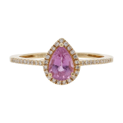 3/4 Ct And 1/10 Ct 14K Gold Pear Pink Sapphire With Diamond Shank Promise Ring