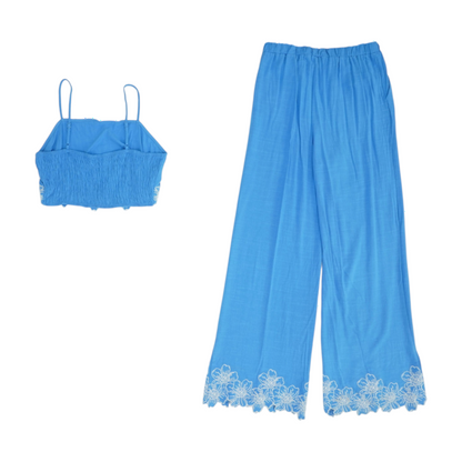 Blue Solid Pant Set