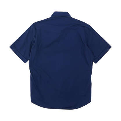 Vintage Blue Solid Short Sleeve Button Down