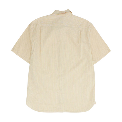 Beige Striped Short Sleeve Button Down