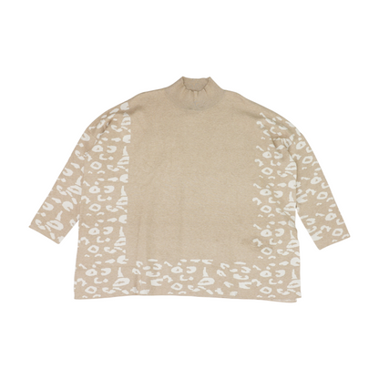 Beige Plus Animal Print Pullover Sweater