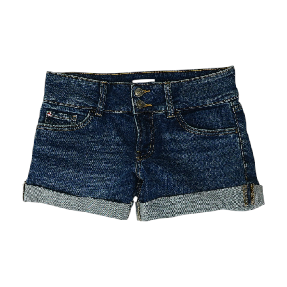 Blue Solid Denim Shorts