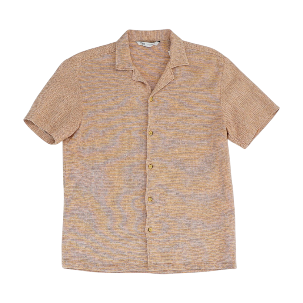 Orange Solid Short Sleeve Button Down