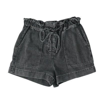 Black Solid Denim Shorts