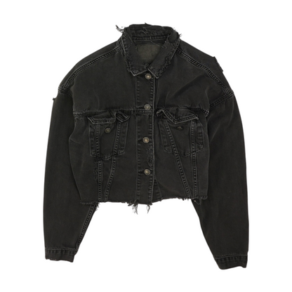 Black Solid Denim Jacket