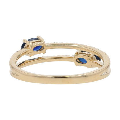 5/8 Ct 14K Gold Oval Sapphire With Diamond Accent Double Band Stackable Ring