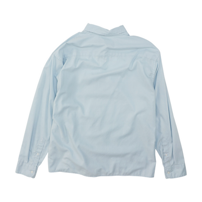 Blue Solid Long Sleeve Button Down