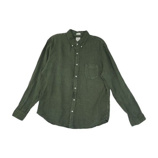 Green Solid Long Sleeve Button Down