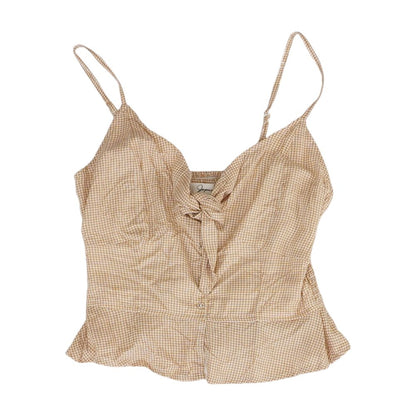 Tan Check Sleeveless Blouse