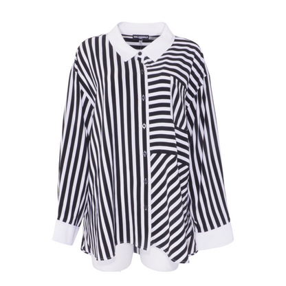 White Plus Striped Button Down