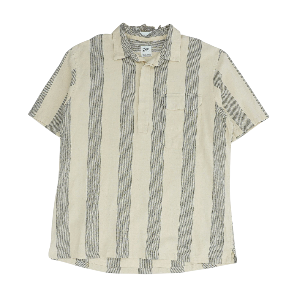 Beige Striped Short Sleeve Polo