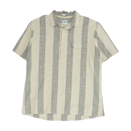 Beige Striped Short Sleeve Polo