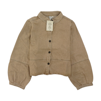 Beige Solid Denim Jacket