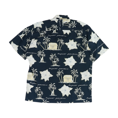 Vintage Navy Graphic Short Sleeve Button Down