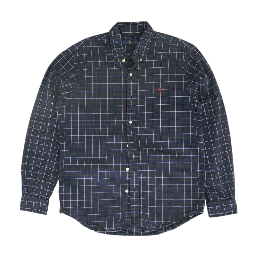 Navy Plaid Long Sleeve Button Down