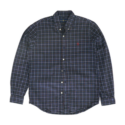 Navy Plaid Long Sleeve Button Down
