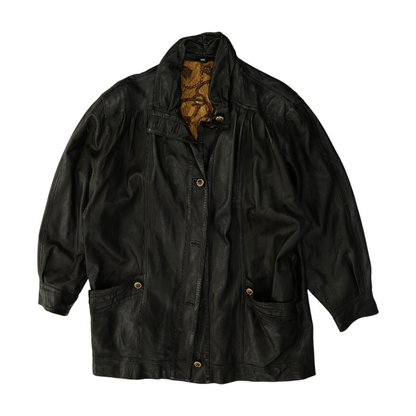 Brown Solid Leather Coat