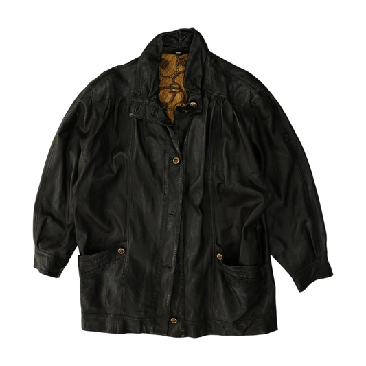 Brown Solid Leather Coat