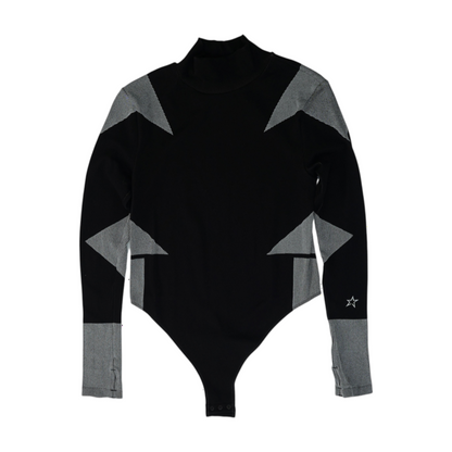 Black Color Block Bodysuit Blouse