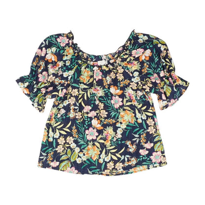 Navy Floral Short Sleeve Blouse