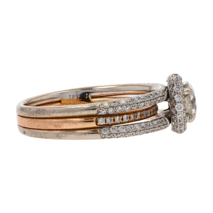 1 Ct 18K Two Tone Gold Three Band Round Diamond Cocktail Ring