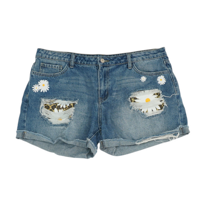 Blue Floral Denim Shorts