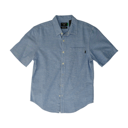 Blue Solid Short Sleeve Button Down
