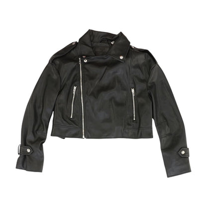 Black Solid Faux Leather Jacket