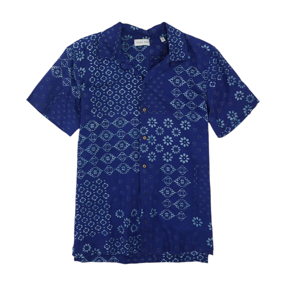 Blue Solid Short Sleeve Button Down