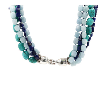Silver Clasp Multi Gemstone Five Strand Necklace