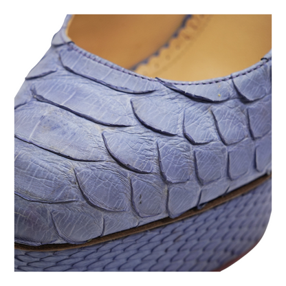 Blue Python Leather Embossed Priscilla Platform Pumps 140