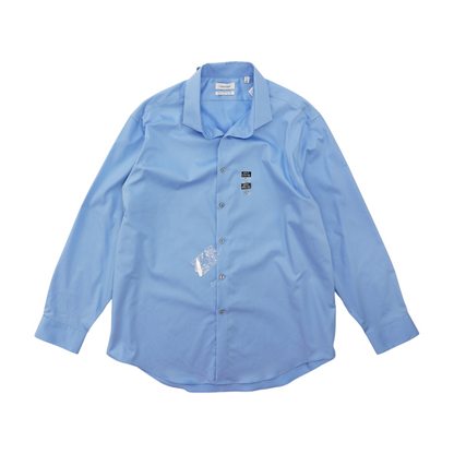 Blue Solid Long Sleeve Button Down