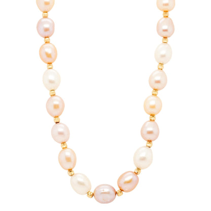 Multi Color Cultured Pearl Necklace With 14K Gold Beads And Clasp