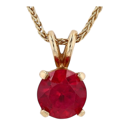 14K Yellow Gold Synthetic Ruby Pendant Necklace