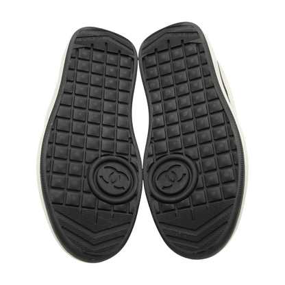 White & Black Lambskin & Suede Calfskin Interlocking CC Sneakers