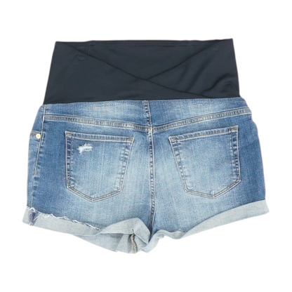 Blue Maternity Solid Denim Shorts