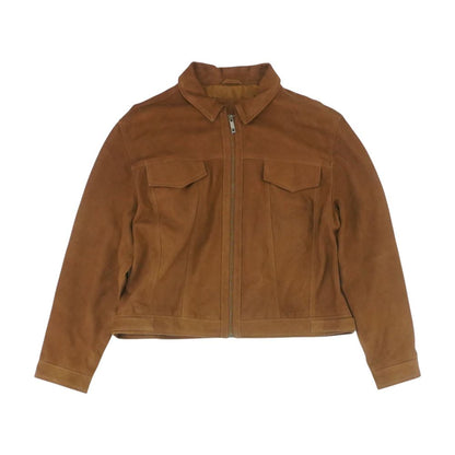 Brown Solid Suede Leather Jacket