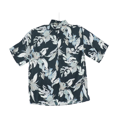 Navy Tropical Short Sleeve Button Down