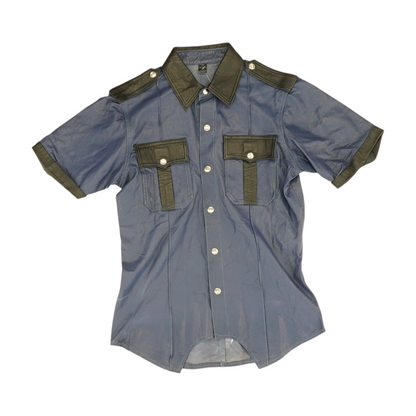Blue Solid Short Sleeve Button Down
