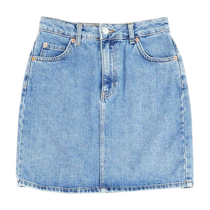 Blue Solid Midi Skirt