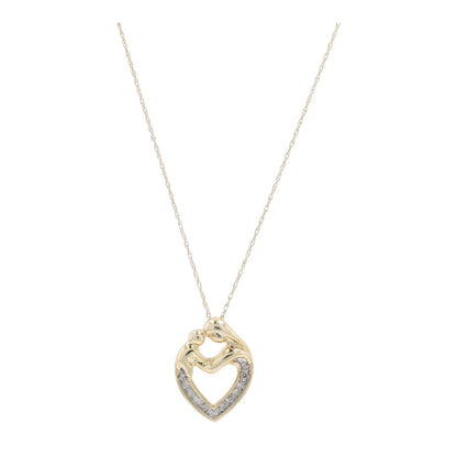 1/3 Ct 14K Gold Diamond Accented Mother And Child Heart Pendant Necklace