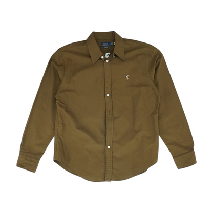 Brown Solid Long Sleeve Button Down