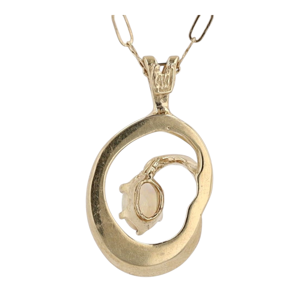 14K Yellow Gold Opal Pendant Necklace