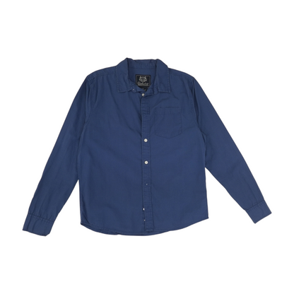 Blue Solid Long Sleeve Button Down