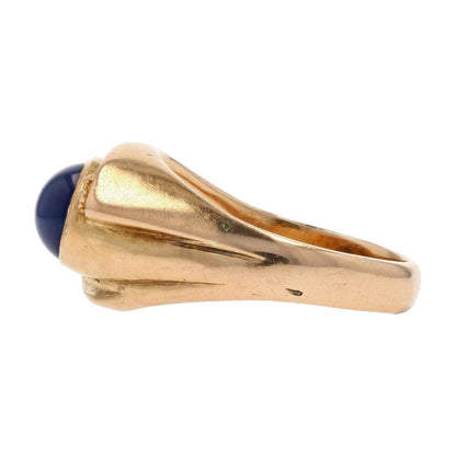 18K Gold Round Blue Stone Cabochon Cocktail Ring